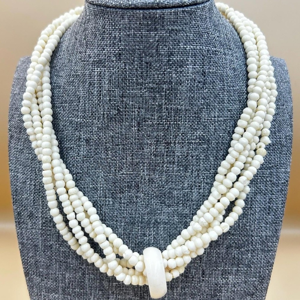 Vintage Multi-strand Pearl Beaded Necklace Women's Fashion Jewelry 16''
